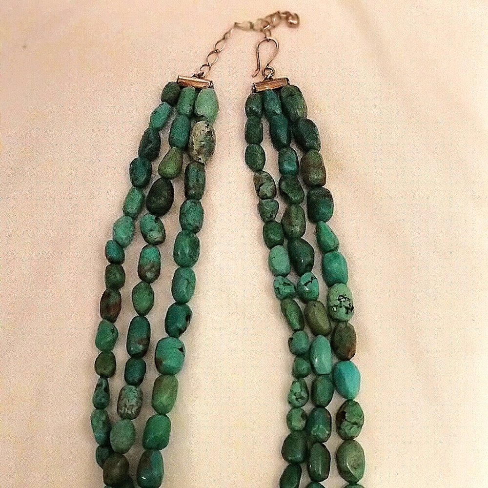Genuine Turquoise 3 Strand Bead Necklace. 20",18",16" strands